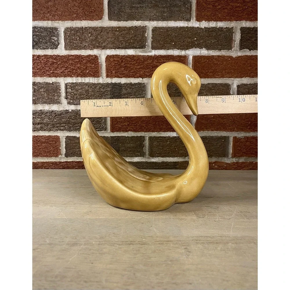 Vtg Swan Towel Holder Retro Ceramic Hand Towel Décor Japan 80s Harvest‎ Gold